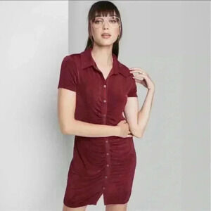 Women's Short Sleeve Button Front Dress Wild Fable Berry Red Size M